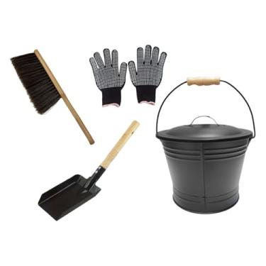 Imagem de Kuntesetty Balde para cinzas de lareira, ferramenta de limpeza de cinzas para lareiras, kit portátil, prático e para lareira, conjunto com balde, pá,
