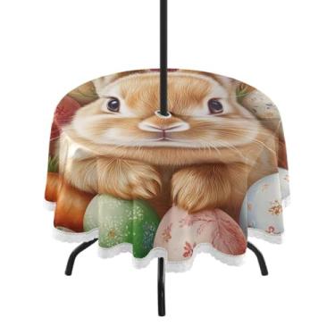 Imagem de Blueangle Toalha de mesa redonda impermeável com ovos de Páscoa de 152 cm com orifício para guarda-chuva - Tecido resistente à prova de sol para todos os climas para pátio, acampamento, piquenique(136