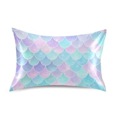 Imagem de Blueangle Linda fronha de cetim com escamas de sereia para cabelo e pele, fronha de seda, tamanho Queen (50,8 x 76,2 cm) - Capas de almofada de cetim refrescantes com fecho de envelope (16)