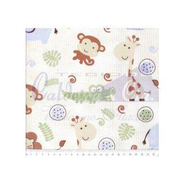 Imagem de Tecido Tricoline África Bege com Azul - Ideal para Artesanato e Patchw