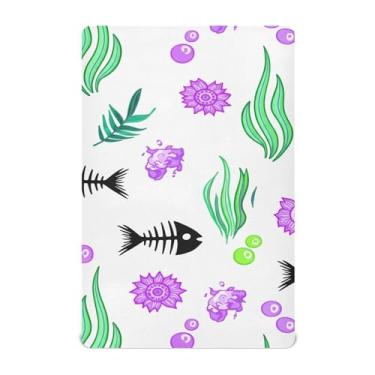 Imagem de Wassud Lençóis de berço respiráveis de esqueletos de peixe com desenho animado, capas de colchão de berço 71 x 132 cm, lençol neutro para meninos e meninas (serve para berço padrão e pacote e brincar)