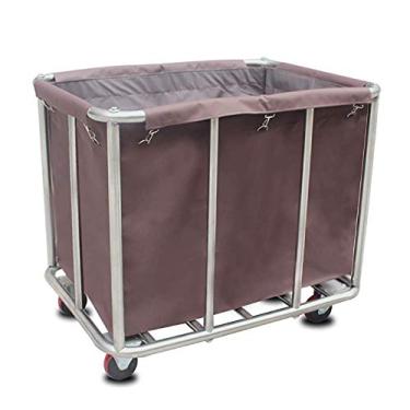 Imagem de Rack de armazenamento, carrinho de servir, carro de linho para hotel, lobby móvel, carrinho com rodízio universal, carrinho de serviço de quarto de tecido Oxford de aço inoxidável, marrom