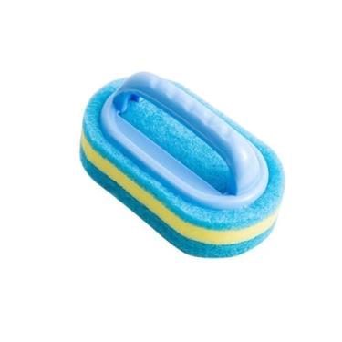 Imagem de Escova de limpeza para banheiro, cozinha, banheira, vaso sanitário, vidro, limpeza de parede, banho de cerâmica, ranhura para janela, escova de esponja mágica com alça, azul, 2 peças