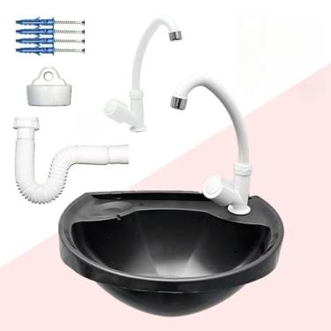 Imagem de Pia de Banheiro com Sifão e Ralo Lavatório Completo Antimanchas em Plástico Cuba para Banheiro com Kit de Instalação (4L PRETO + TORN GIR BRA + SIF)