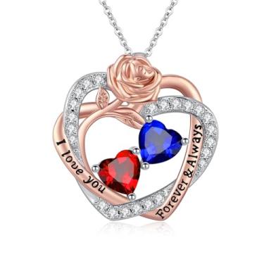 Imagem de Colares femininos com coração rosa, banhado a ouro rosa 14K, pingente de coração duplo sobreposto, presente de aniversário de aniversário de dia dos namorados para sua esposa, mãe, filha, joia com