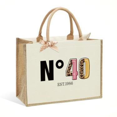 Imagem de CHQIUCR Sacola feminina vintage com tema de 40 anos de 1986, vintage nº 40, presente bege grande para mãe, Dia das Mães, Ação de Graças e Natal