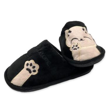 Imagem de Pantufa Gatinho Infantil Preto, Poliéster e Borracha TPR, Tamanho 30/31, 23cm x 10cm, 220g