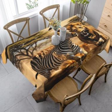 Imagem de ZTPOWQA Toalha de mesa de jantar com estampa animal zebra, 89 x 139 cm, retangular, impermeável, reutilizável, festa de jantar