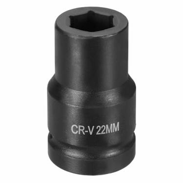 Imagem de HARFINGTON Soquete de impacto de 6 pontos 2,5 cm soquete métrico de 22 mm CR-V soquete sextavado de eixo de aço para reparo de porcas de eixo de máquina, preto