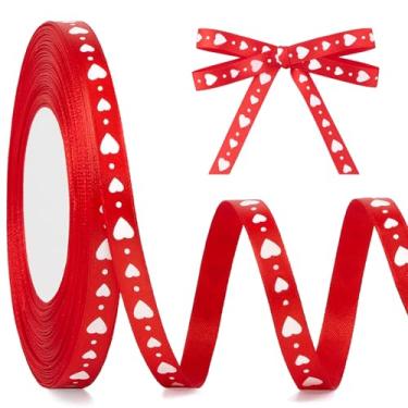 Imagem de CLUEWR Fita de dia dos namorados de 9,5 cm, fita de cetim de coração vermelho de 50 metros para embrulhar presente de dia dos namorados, buquê de flores, decoração de doces