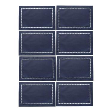 Imagem de Jogo 8 Lugar Americano Azul De Poliester E Linho Natural Para Mesa 45x30cm Lyor