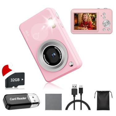 Imagem de Câmera digital com cartão de 32 GB, cordão, zoom antivibração de 16x, câmera compacta portátil de 48 MP, ótimo presente de Ação de Graças para meninos e meninas