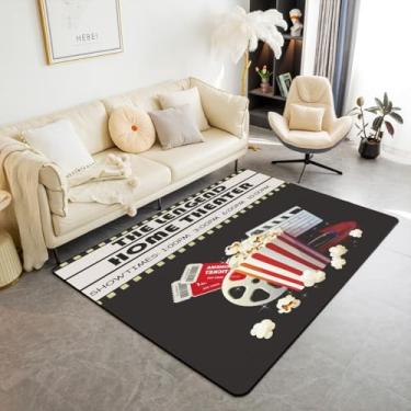 Imagem de jejeloiu Decoração de cinema tapetes de sala de estar para cinema à noite conjunto de tapetes de área 3x5 pipoca interior decoração antiga home theater tapete antiderrapante área corredor