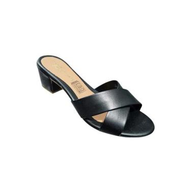 Imagem de Sandália Feminina Tamanco Social 9016 Retrô Salto Tiras Em X Cor:Preto