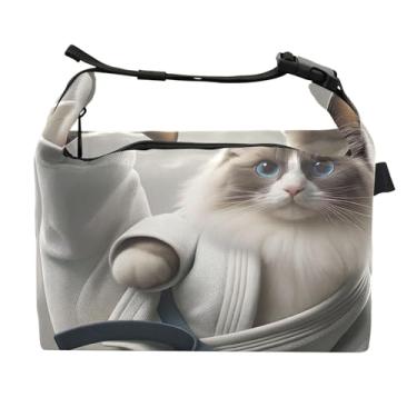 Imagem de TSENQUE Lancheira divertida de karatê de gato personalizada macia para o trabalho bolsa fofa isolada para o trabalho