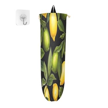 Imagem de Limões e folhas em preto, 2 unidades de suporte de sacola de compras, suporte de pendurar para sacolas plásticas, organizador de sacolas para armazenamento de sacolas plásticas de cozinha