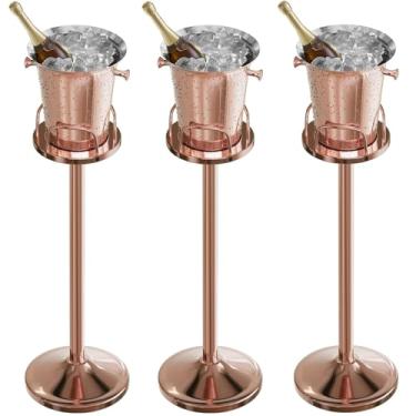 Imagem de Balde de gelo com balde de champanhe em pé para festa balde de vinho de aço inoxidável refrigerador de vinho com suporte 5L refrigerador de vinho para bar Ktv Weding (ouro rosa, 3 pacotes)