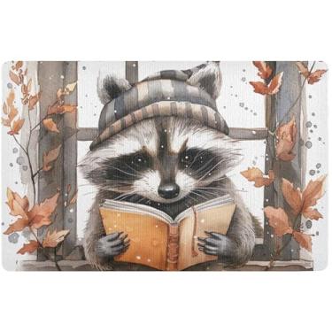 Imagem de TSENQUE Tapete de porta de guaxinim engraçado personalizado engraçado tapete de porta da frente decoração de porta interna tapetes para entrada de casa 81 cm x 50 cm