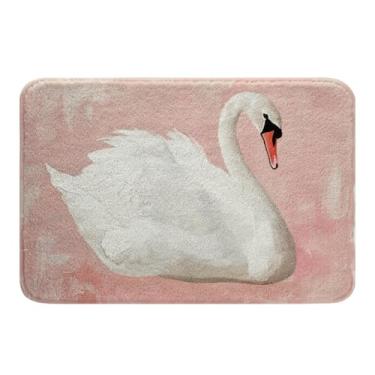 Imagem de Erosebridal Cisne rosa tapetes de banheiro coquete cisne tapete de banho romântico Zwaan Waterfowl tapetes de chão aquarela, estetica, tapete felpudo de pelúcia, 50,8 cm x 81,3 cm