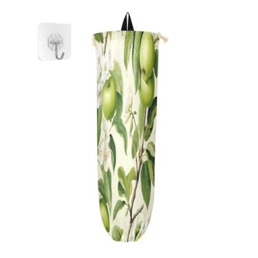 Imagem de Várias maçãs e flores verdes pacote com 2 dispensadores de sacolas de supermercado, protetor de saco para sacolas plásticas, suporte de saco para cozinha