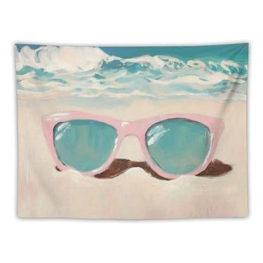 Imagem de Tapeçaria de parede de veleiro rosa no oceano calmo decoração náutica costeira arte pastel pôr do sol para sala de estar quarto pátio relaxante praia pendurado acento encantador cena aquática 60 x 90