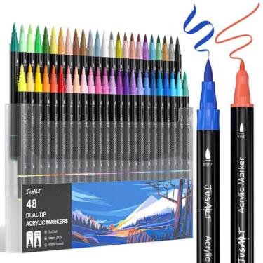 Imagem de Canetas de tinta acrílica JusArt 48 cores com ponta dupla para várias 