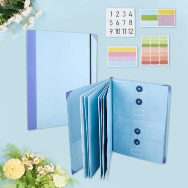 Imagem de CREATCABIN Pasta organizadora de documentos de acordeão com caixa I Go Missing Organizador de arquivos de papel azul celeste claro com etiquetas adesivas para escritório em casa, escola, fichário de