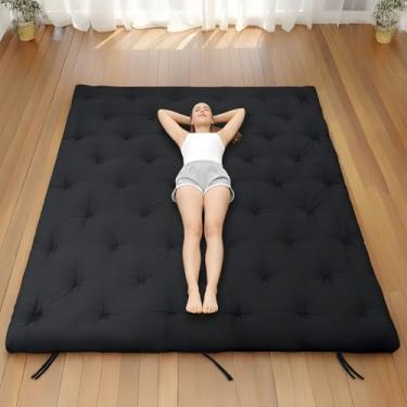 Imagem de Syrinx Colchão futon japonês tamanho solteiro 190,5 x 99 cm, cama de chão preguiçoso dobrável engrossada para adultos, tapete de dormir tatami de enrolar espreguiçadeira, colchão de futon resistente à