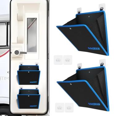 Imagem de Pacote com 2 para armazenamento de sapatos para trailers, suporte de parede com forro à prova d'água e bolsos grandes extra profundos | Organizador de sapatos de parede autoadesivo com economia de