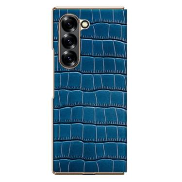 Imagem de Generisch Capa de couro genuíno para Samsung Galaxy Z Fold 6, capa fina de negócios de luxo com padrão de crocodilo e capa flip galvanizada com fecho magnético