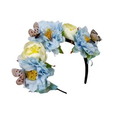 Imagem de Tiara De Noiva Com Flores Falsas E Borboletas, Faixa De Cabelo Para Fe