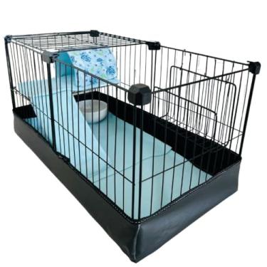 Imagem de Cercado para Porquinho-da-Índia com Toca, Manta Soft e Rampa, Cercadinho para Roedores com Bandeja Impermeável(Azul)