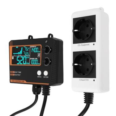 Imagem de KUIDAMOS Controlador de CO2 AGC30 Detector de Dióxido de Carbono Medidor de Sensor de Canal Duplo Com Luz de Fundo Verde para Estufas e Fazendas, Calibração Fácil para Plantadores Agrícolas,