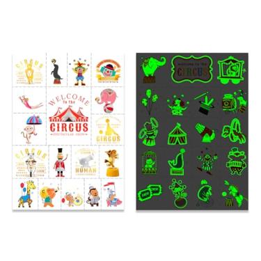 Imagem de 2 folhas, tatuagens temporárias, adesivos metálicos brilhantes de tatuagem temporária suprimentos de festa de aniversário de circo, lembrancinhas de festa de carnaval, artes e artesanato de palhaço