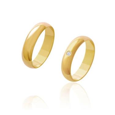 Imagem de Par de Alianças de Casamento Afrodite Ouro 18k Abaulado com uma pedra 