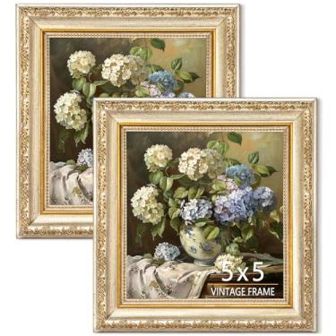 Imagem de ASTRDECOR Conjunto de 2 porta-retratos 12 x 12 cm, moldura ornamentada de prata champanhe com brilho dourado sutil, decoração de parede e mesa antiga para escritório em casa, moldura dourada champanhe