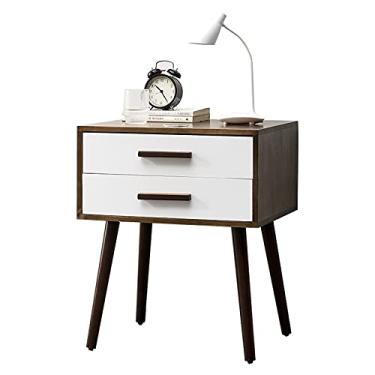 Imagem de Mesa de cabeceira quadrada interna com gaveta dupla para decoração de mesa de centro para quarto, gaveta de armazenamento, prateleira, mesa de cabeceira, mesa pequena