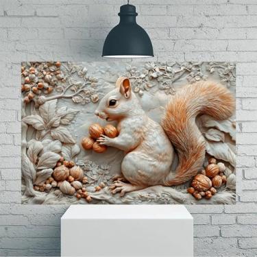 Imagem de Arte de parede em tela rústica vintage colheita de nozes de esquilo outono - Pôster sem moldura de 30 x 45 cm - Ideia de presente para decoração de casa e escritório para sala de estar, quarto