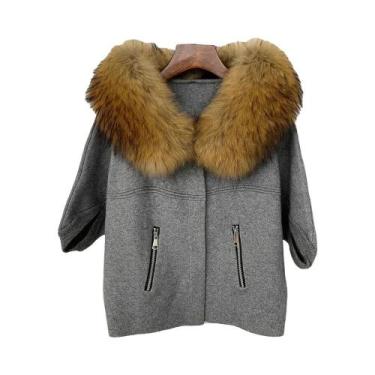 Imagem de Jaqueta De Pele De Raposa Natural Para Mulheres, Suéter Tricotado, Cas