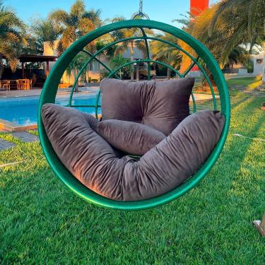 Imagem de Cadeira Suspensa Ômega Verde Balanço Ninho Gourmet Alumínio Marrom V3