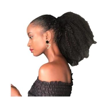 Imagem de Extensão De Rabo De Cavalo Afro Curto E Cacheado Sintético Com Cordão 