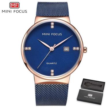 Imagem de Relógio Masculino Mini Focus Mf0181g à Prova D'água Ouro Azul