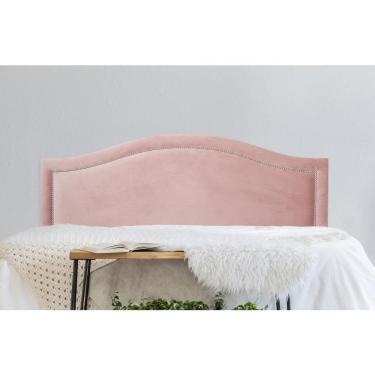 Imagem de Cabeceira Casal Curva Luxo 140x60 Veludo Rosê - Tachas Prata
