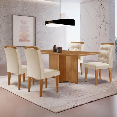Imagem de Mesa Olimpia 120 Mdf Com 4 Cadeiras Carol Veludo Creme Naturalle