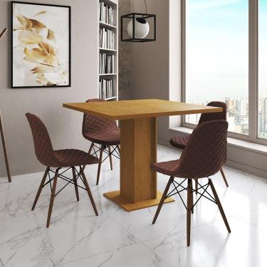 Imagem de Mesa Jantar Londres Quadrada Canela 90Cm 4 Cadeiras Eames Estofadas Caramelo Madeira