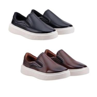 Imagem de Kit 2 Tênis Slip On Iate Masculino Couro Confortável Calce Fácil-Masculino