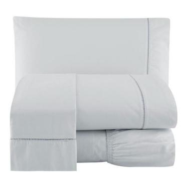 Imagem de Jogo Lençol Solteiro 3 Peças Percal 300 Fios Premium Cinza - Armazém