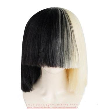 Imagem de Peruca de cosplay de anime de cabelo curto preta/bege para o Halloween