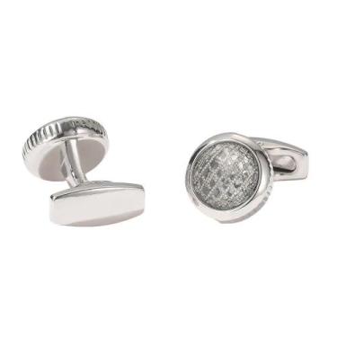 Imagem de Abotoaduras prateadas com cristal em design redondo - yiweisai