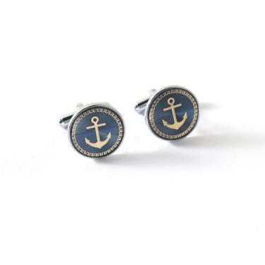 Imagem de Cuff Links, âncora elegante para homens, design esmaltado com tom dour
